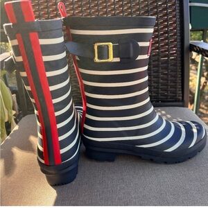 NWOT Joules U. Mollywelly French Navy Stripes Rain Boots